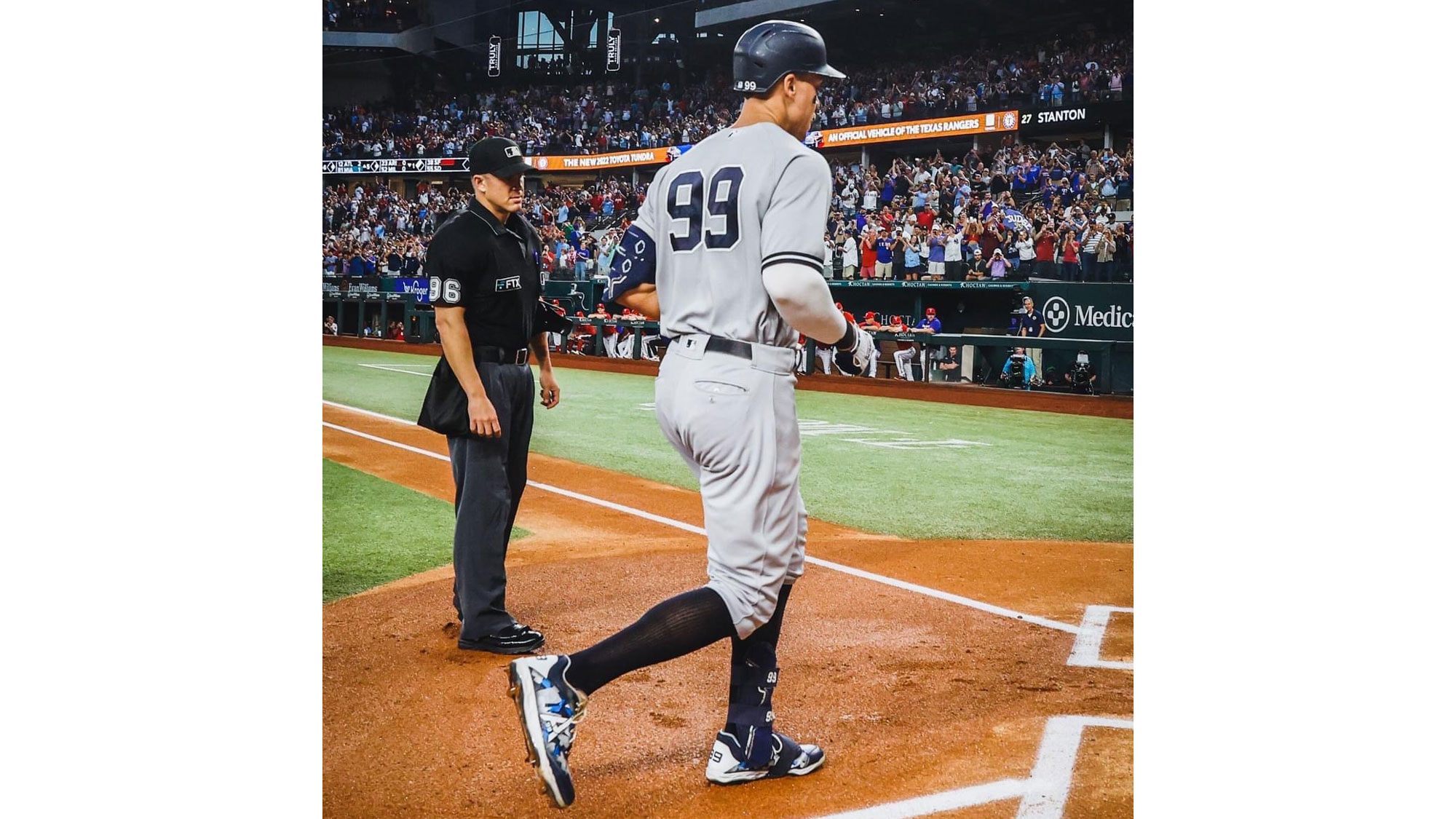 Chris waiting at home plate after Aaron Judge's record breaking 62nd homerun.