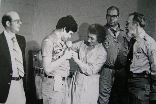 L-R: Boyce Chait (Father), Steven Chait (1982), Evelyn Chait (Mother), Dr. Alan Toub (Scoutmaster), & Murray Hurwitz (Troop Committee Member).